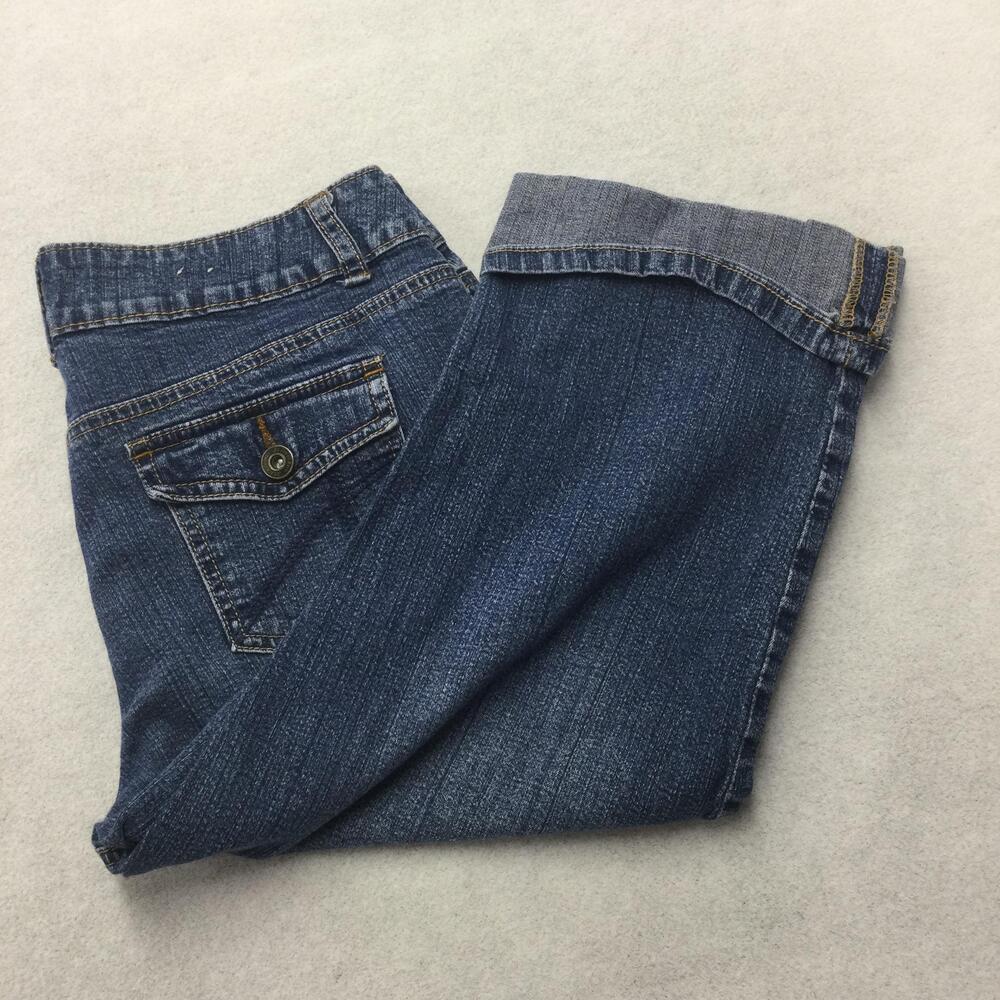 St Johns Bay Capri Jeans Womens 10P Petite Blue Medium Wash Stretch Cuffed 32x20